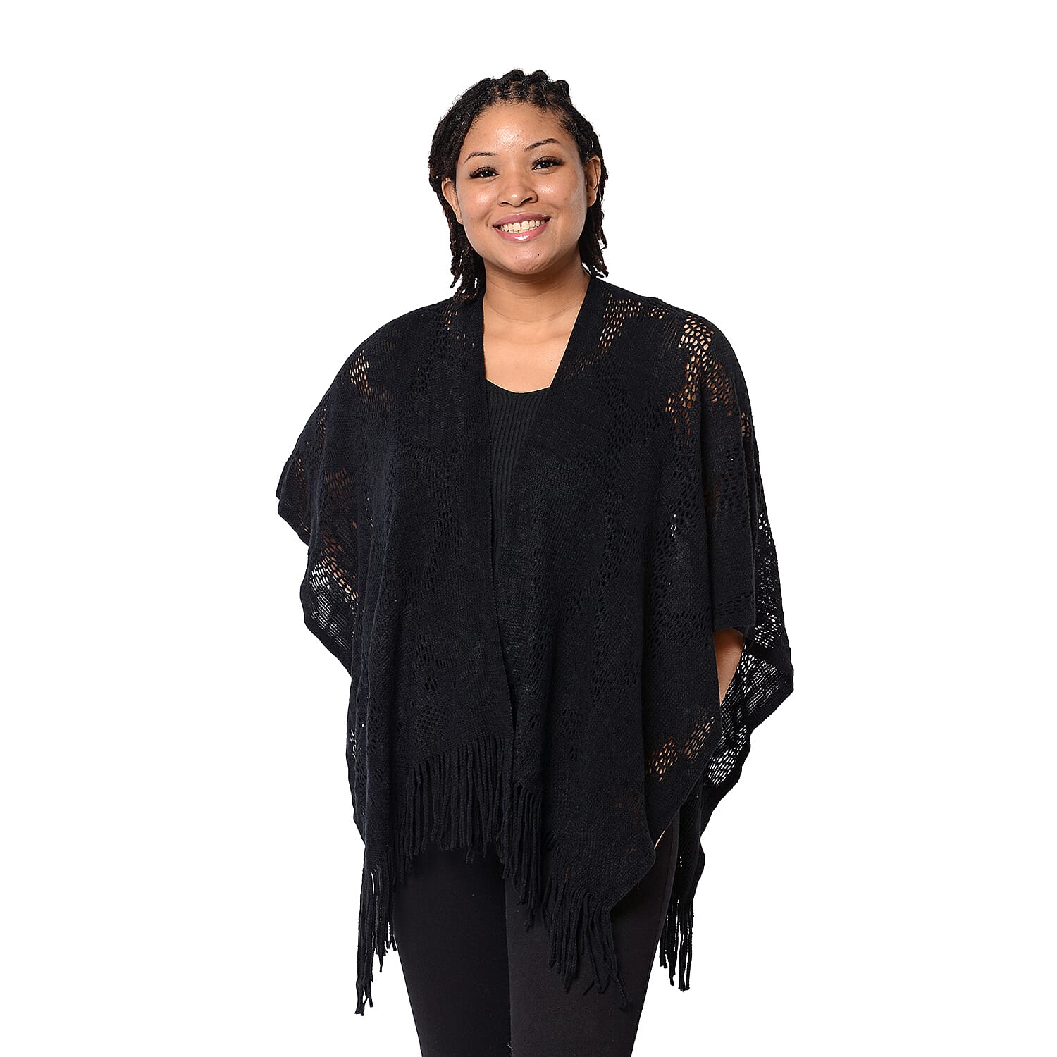 Spring Collection - Solid Cream Colour Hollow Out Kimono with Tassel (Free Size; Length 60Cm)