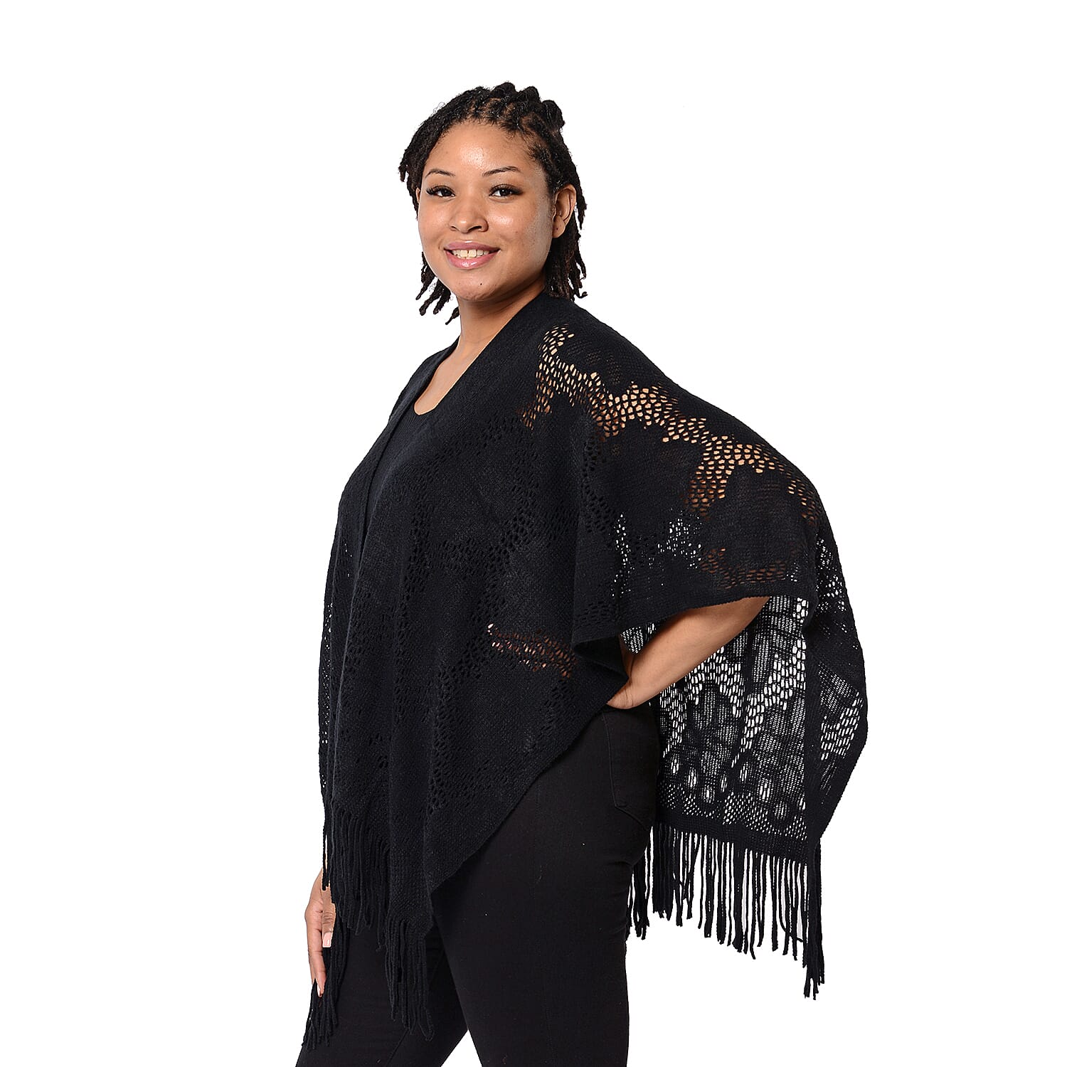 Spring Collection - Solid Cream Colour Hollow Out Kimono with Tassel (Free Size; Length 60Cm)