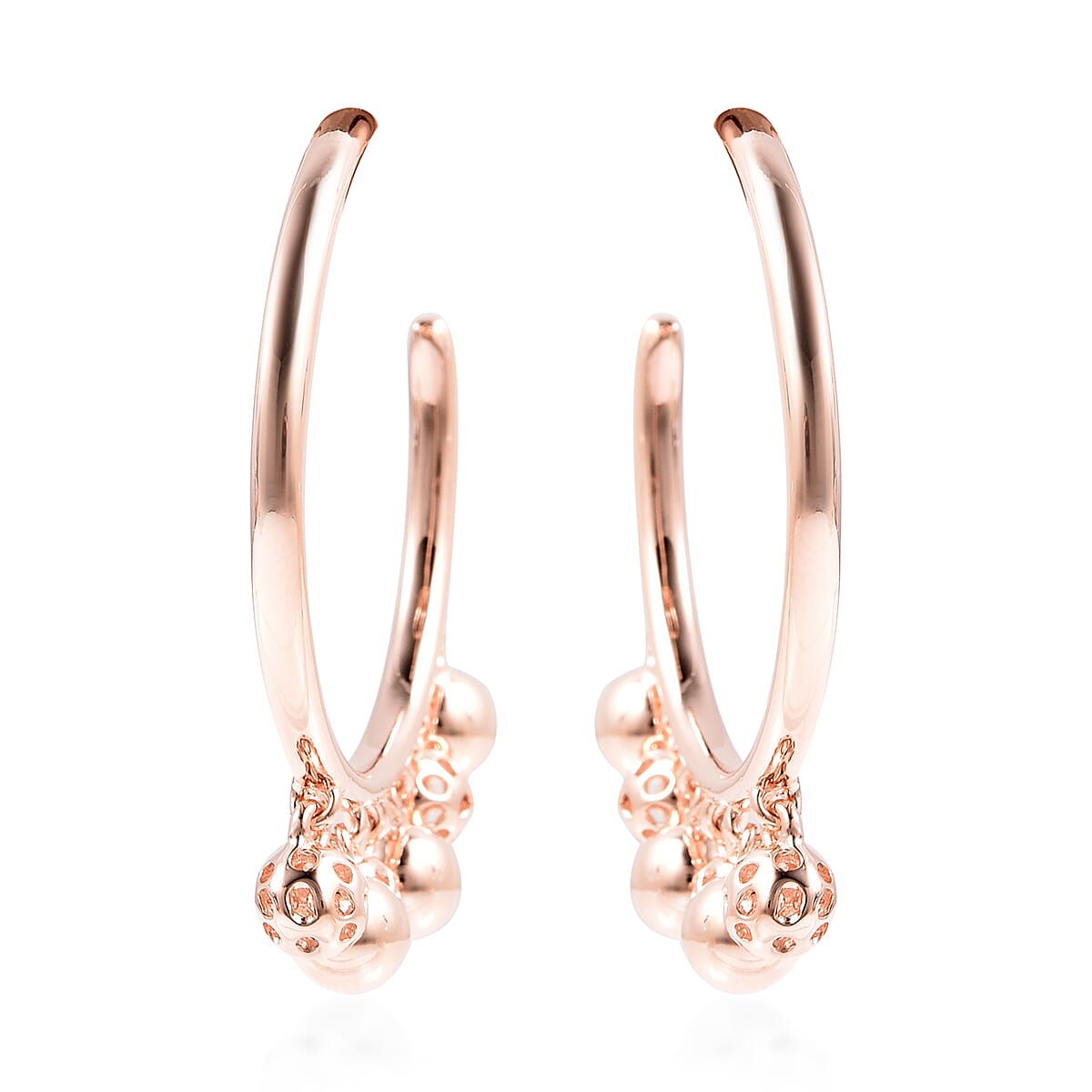 RACHEL GALLEY Bold Lattice Collection - Rose Gold Overlay Sterling Silver Dangling Lattice Ball Earrings (with Push Back), Silver wt. 8.64 Gms