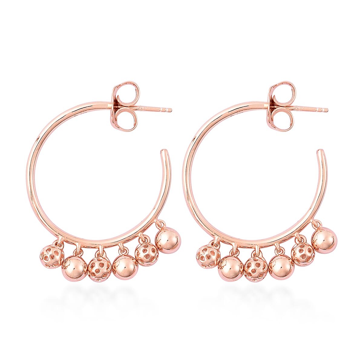 RACHEL GALLEY Bold Lattice Collection - Rose Gold Overlay Sterling Silver Dangling Lattice Ball Earrings (with Push Back), Silver wt. 8.64 Gms