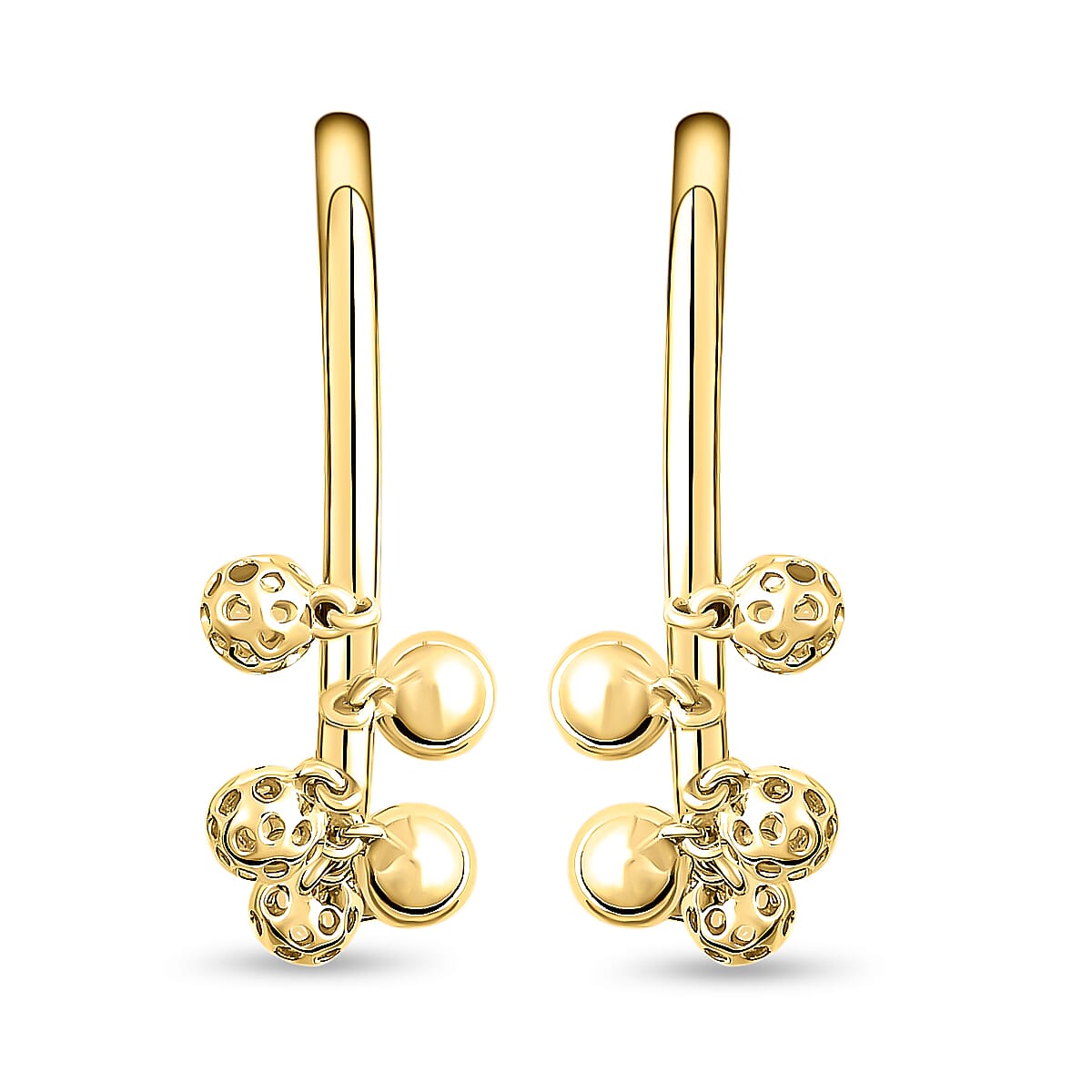 RACHEL GALLEY Bold Lattice Collection - Yellow Gold Overlay Sterling Silver Dangling Lattice Ball Earrings (with Push Back), Silver wt. 8.66 Gms