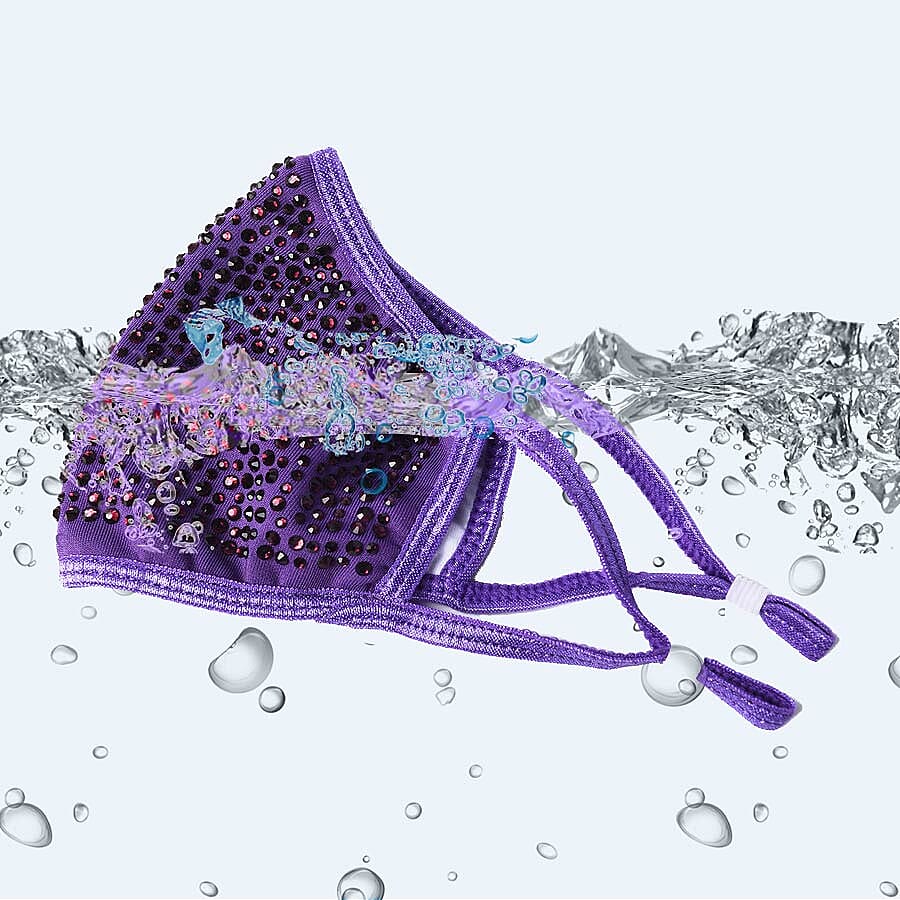 Rhinestone Face Cover with Filter Pocket and Adjustable Ear Button - Purple