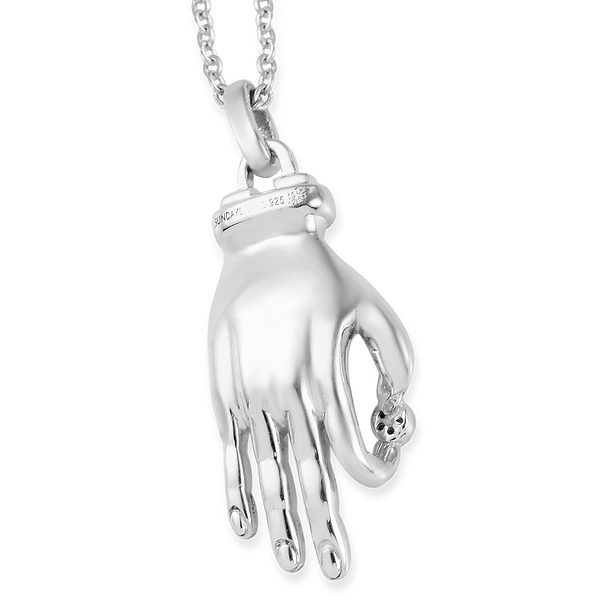Sundays Child - Diamond Hand Pendant with Chain in Platinum Overlay Sterling Silver
