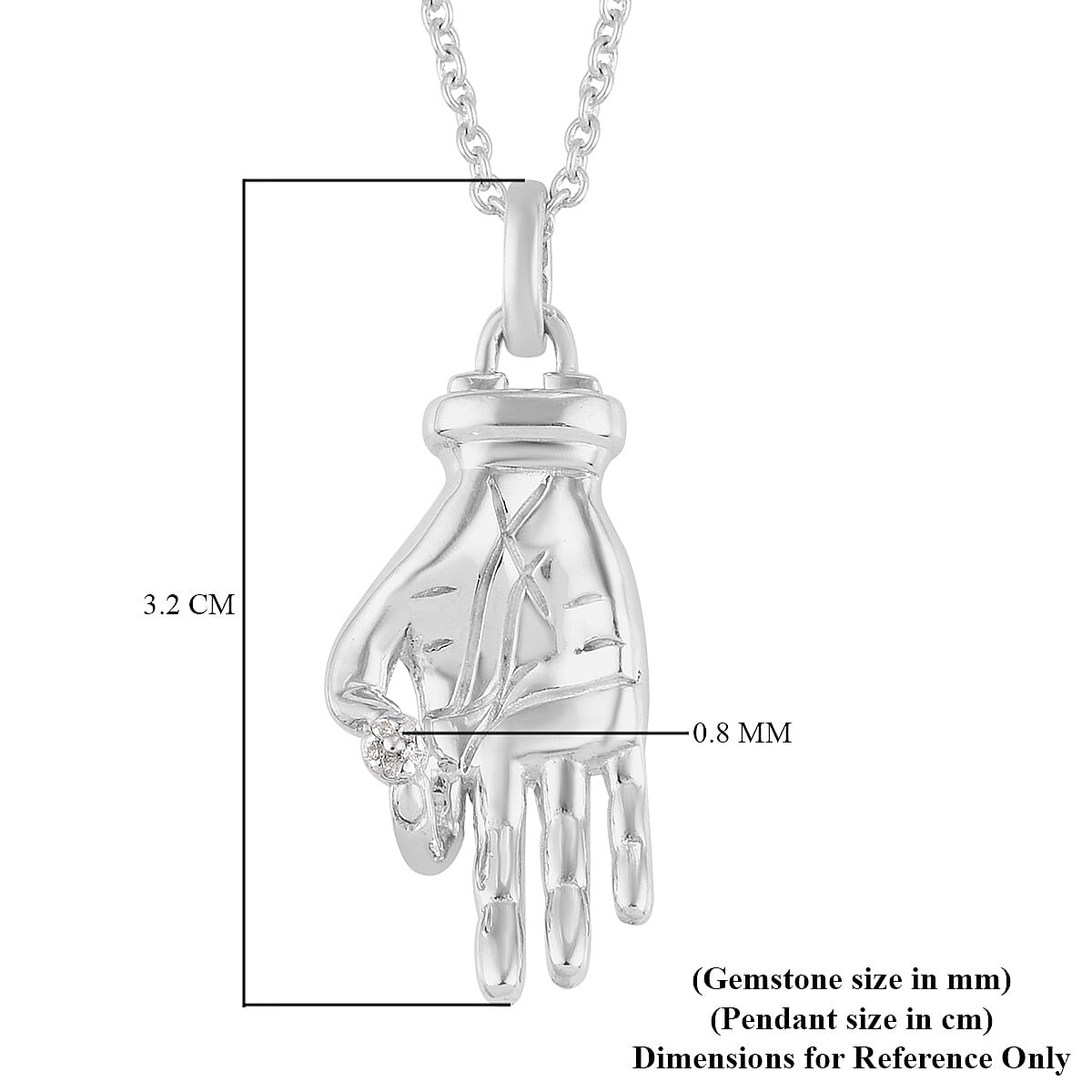 Sundays Child - Diamond Hand Pendant with Chain in Platinum Overlay Sterling Silver