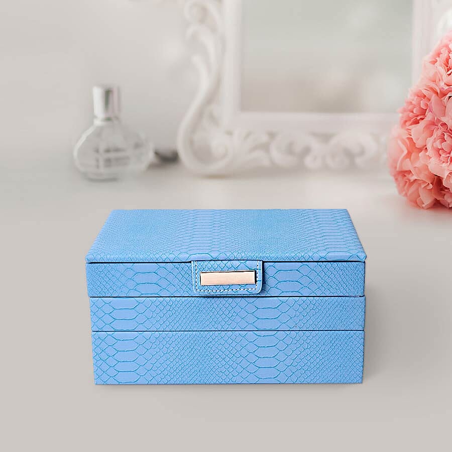 Three-Layer Jewellery Box with Light Pink Velvet Dust Cover on the Second and Third Layer (Size 24.5x17x12cm) - Turquoise