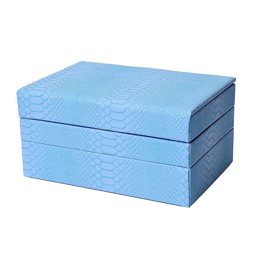 Three-Layer Jewellery Box with Light Pink Velvet Dust Cover on the Second and Third Layer (Size 24.5x17x12cm) - Turquoise