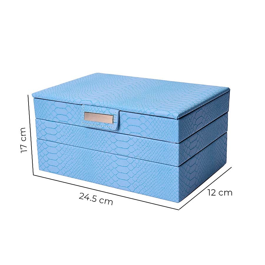 Three-Layer Jewellery Box with Light Pink Velvet Dust Cover on the Second and Third Layer (Size 24.5x17x12cm) - Turquoise