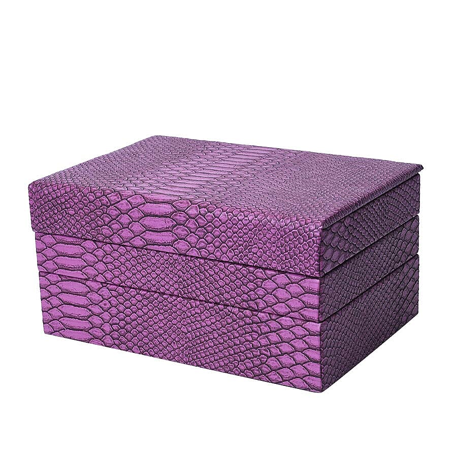 Three-Layer Jewellery Box with Light Pink Velvet Dust Cover on the Second and Third Layer (Size 24.5x17x12cm) - Purple