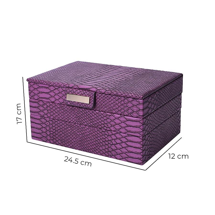 Three-Layer Jewellery Box with Light Pink Velvet Dust Cover on the Second and Third Layer (Size 24.5x17x12cm) - Purple