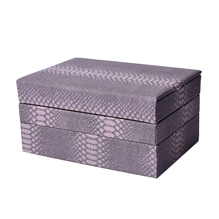 Three-Layer Jewellery Box with Light Pink Velvet Dust Cover on the Second and Third Layer (Size 24.5x17x12cm) - Grey