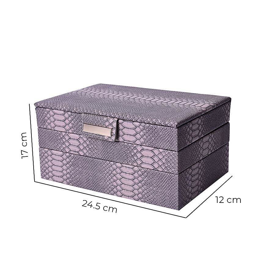 Three-Layer Jewellery Box with Light Pink Velvet Dust Cover on the Second and Third Layer (Size 24.5x17x12cm) - Grey