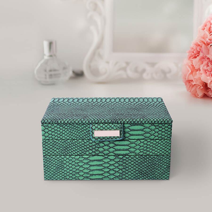 Three- Layer Jewellery Box with Light Pink Velvet Dust Cover on the Second and Third Layer (Size 24.5x17x12cm) - Dark Green