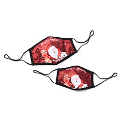 Set of 2 - Christmas Print 100%  Cotton Face Covering with Filter (Adult and Child) - Navy