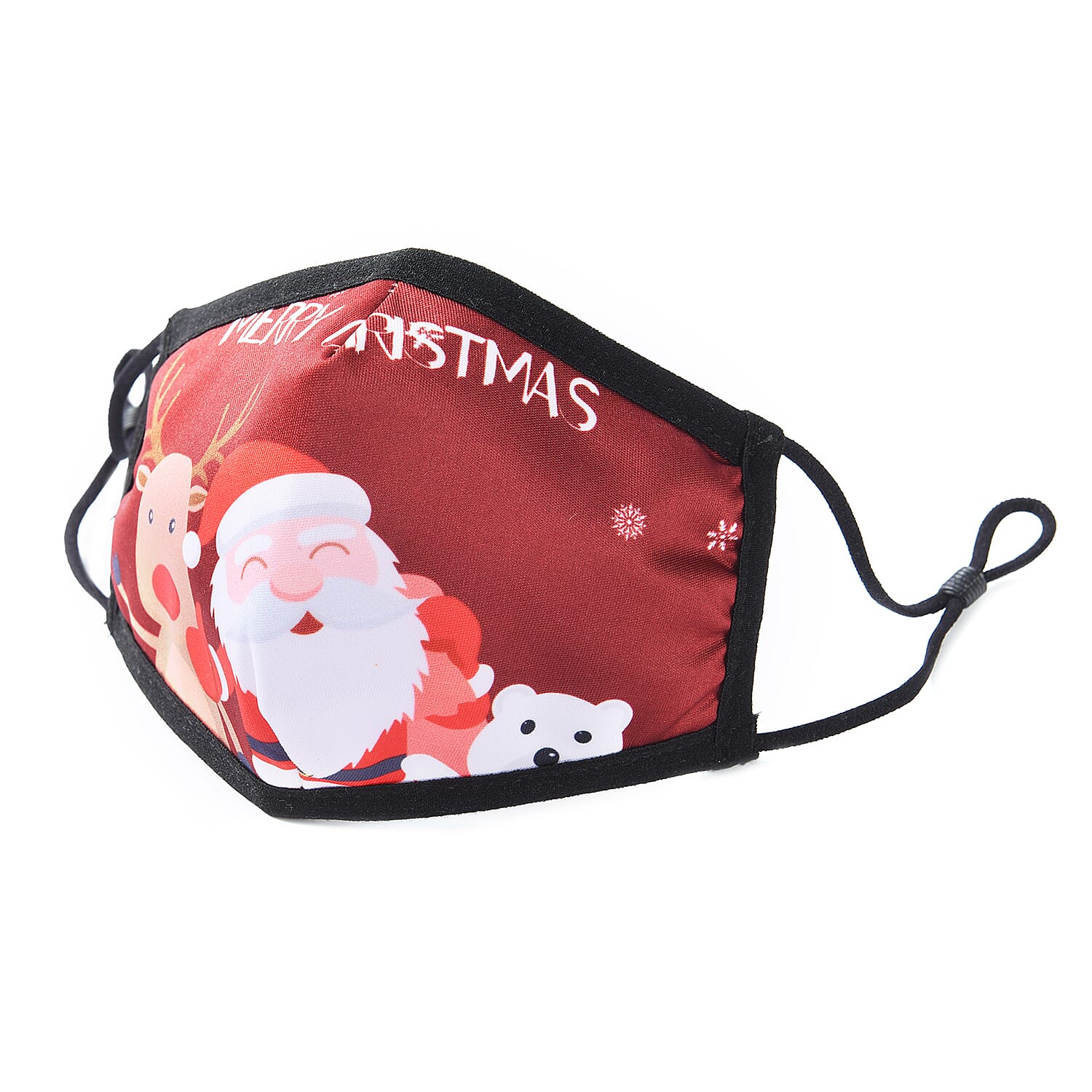 Set of 2 - Santa Claus, Bear and Reindeer Christmas Print Anti-Bacterial Cotton Face Covering (Adult and Kid) with Filter 