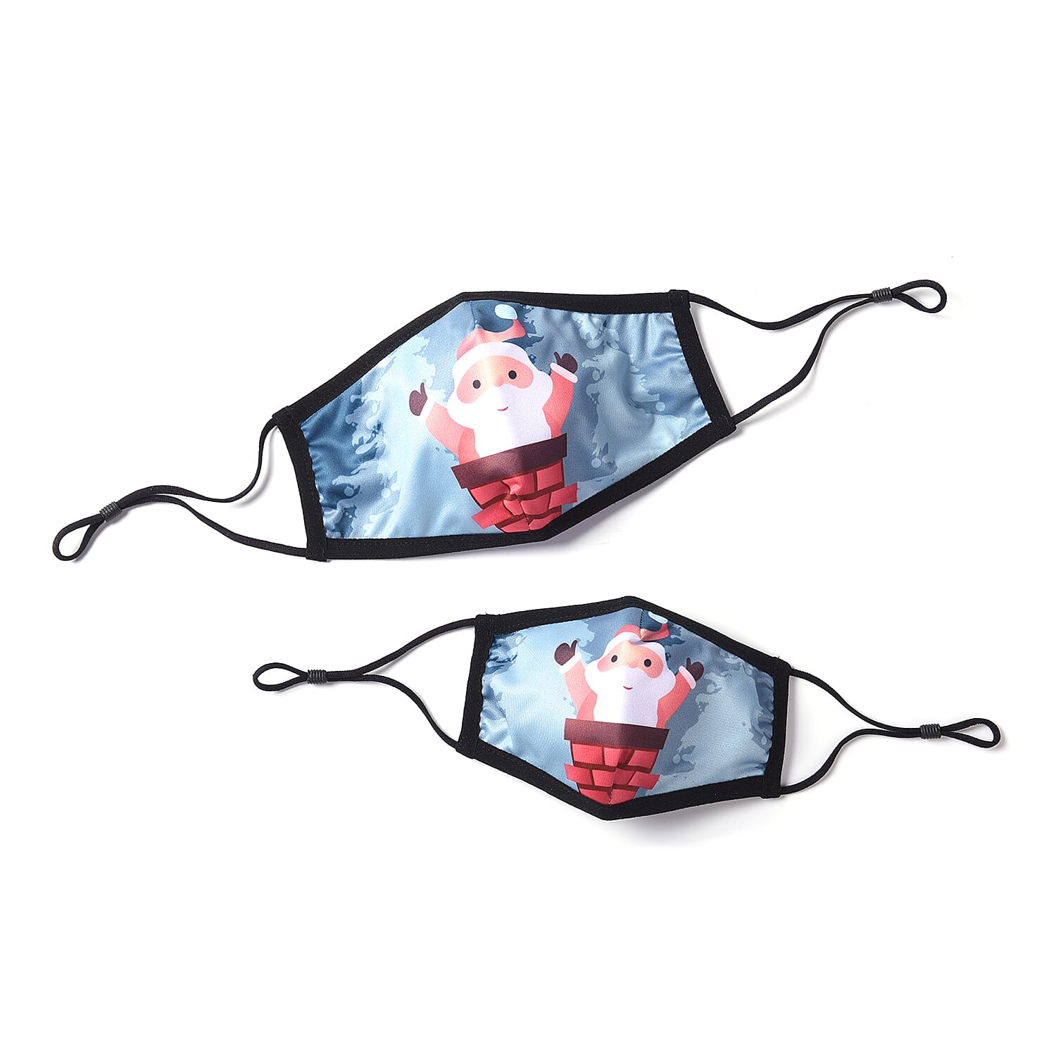 Set of 2 - Christmas Deer and Snow 100% Cotton Face Covering with Filter (Adult and Kid) - Teal