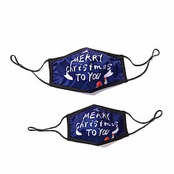 Set of 2 - Christmas Print 100%  Cotton Face Covering with Filter (Adult and Child) - Navy