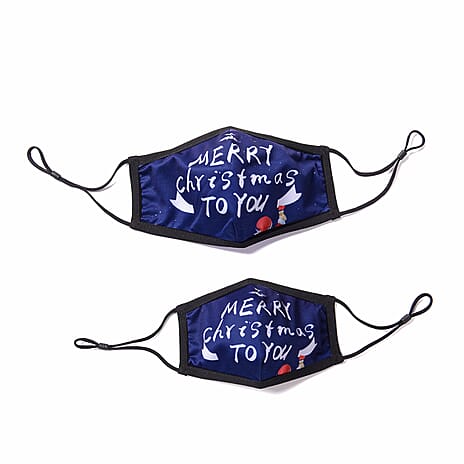 Set of 2 - Christmas Print 100%  Cotton Face Covering with Filter (Adult and Kid) - Navy