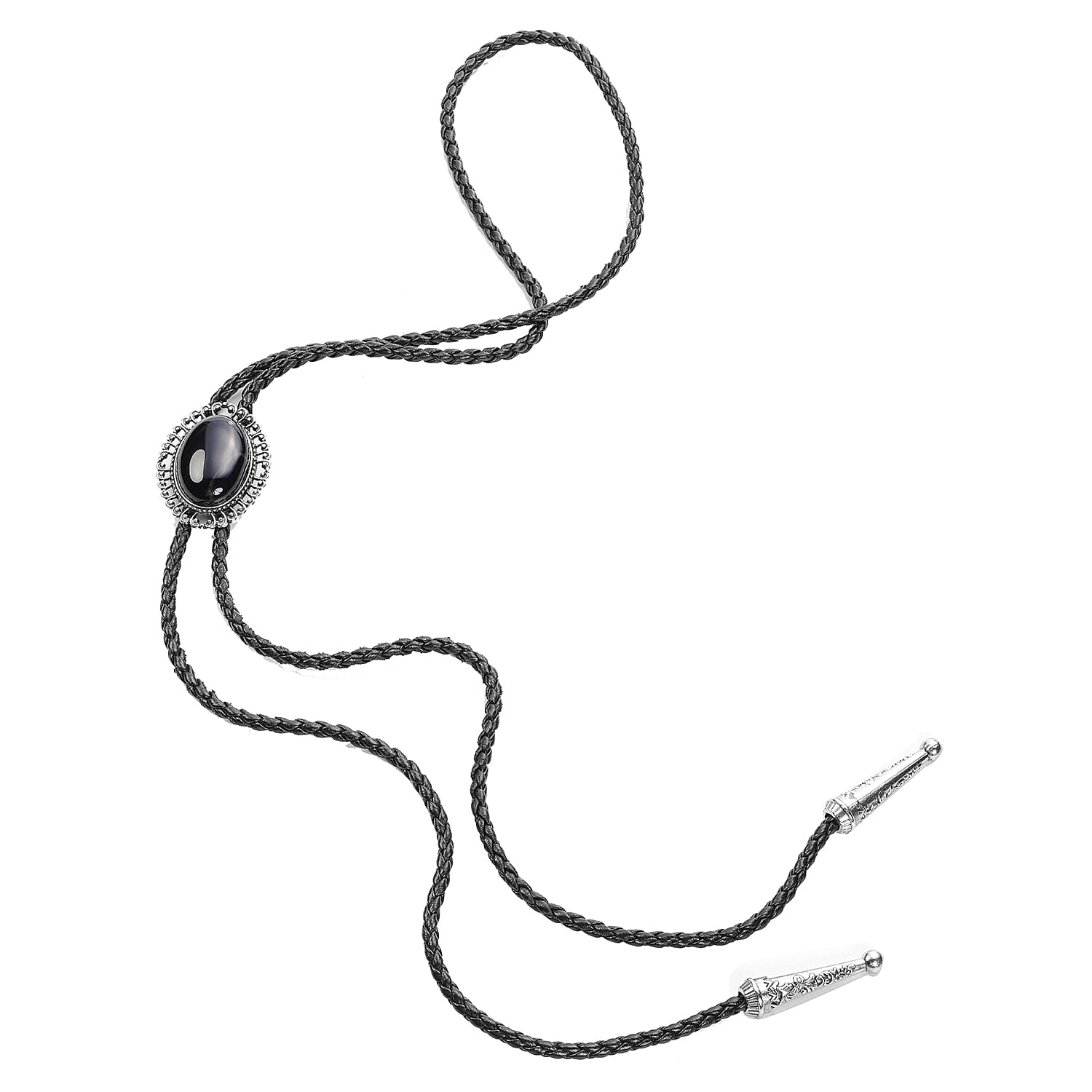 Black Onyx Bolo Tie Necklace (Size 37) 30.00 Ct