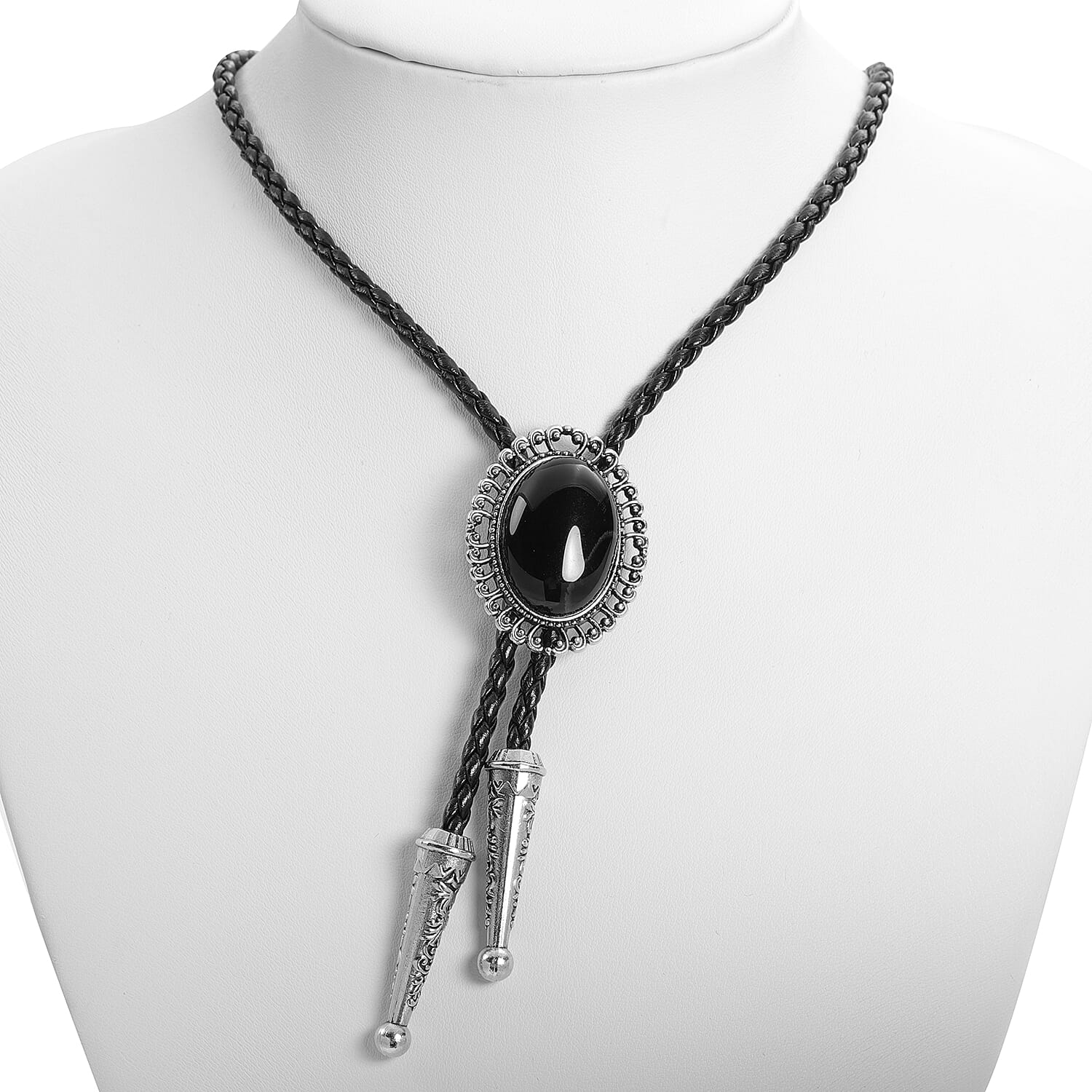 Black Onyx Bolo Tie Necklace (Size 37) 30.00 Ct
