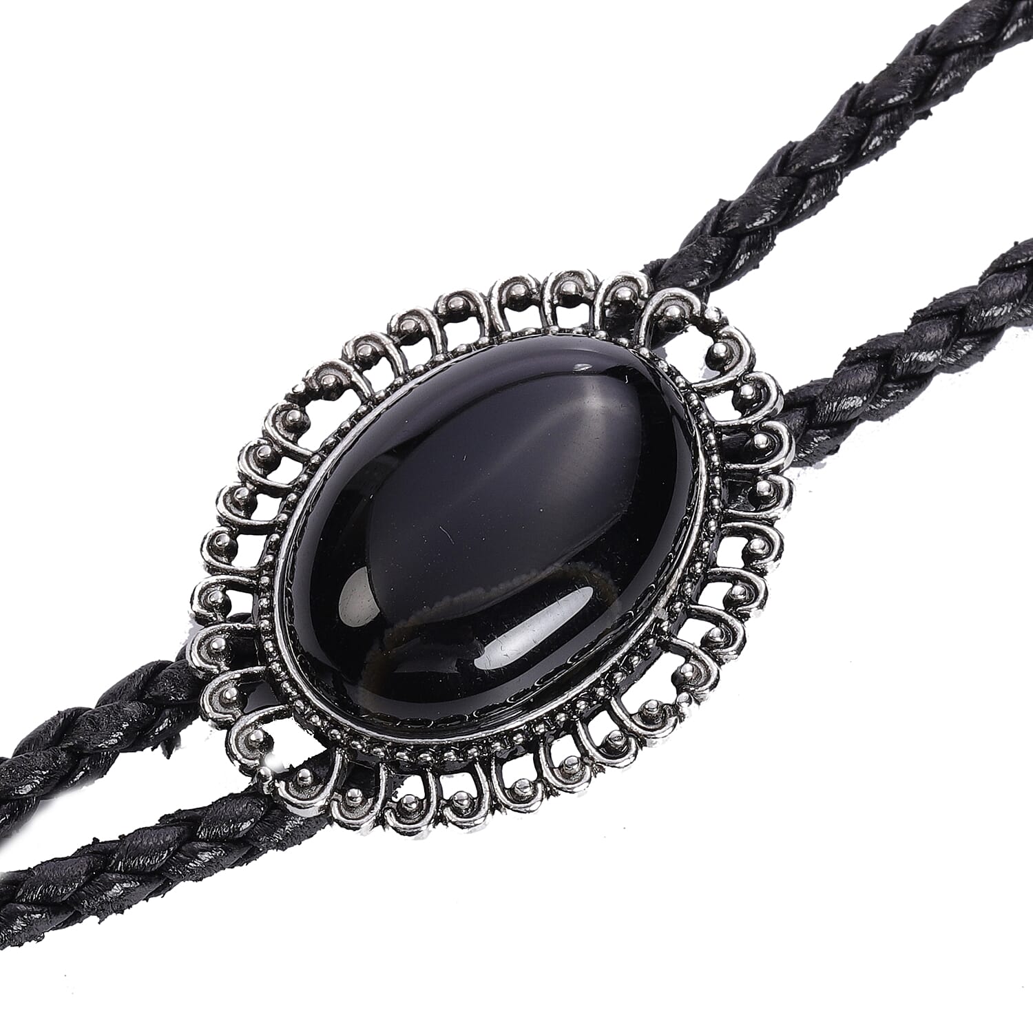 Black Onyx Bolo Tie Necklace (Size 37) 30.00 Ct