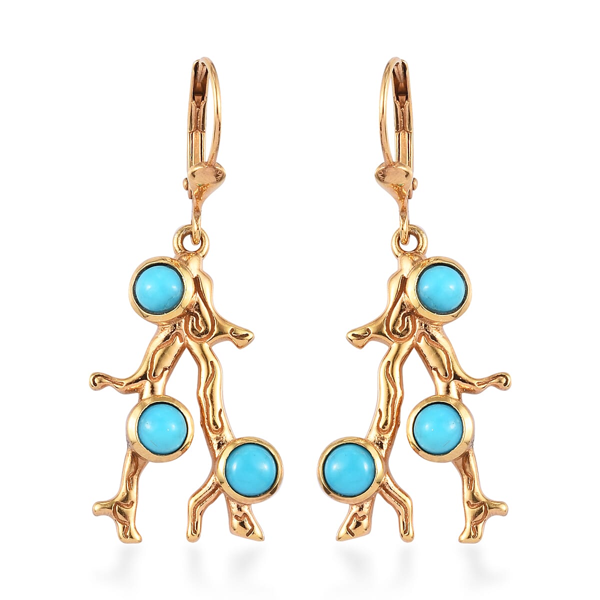 Sundays Child- Coral Collection - Arizona Sleeping Beauty Turquoise  Earrings in 14K Gold Overlay Sterling Silver, Silver Wt. 6.59 Gms