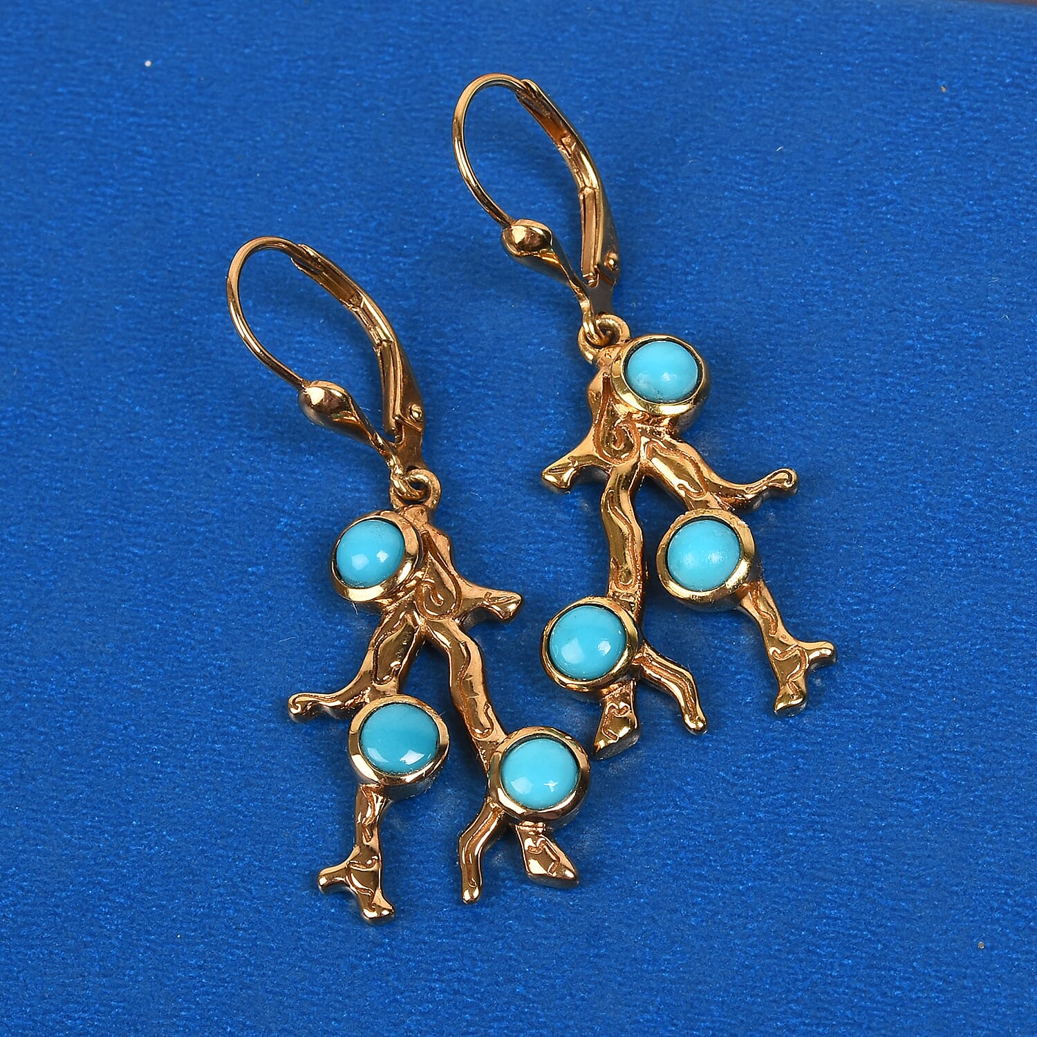 Sundays Child- Coral Collection - Arizona Sleeping Beauty Turquoise  Earrings in 14K Gold Overlay Sterling Silver, Silver Wt. 6.59 Gms