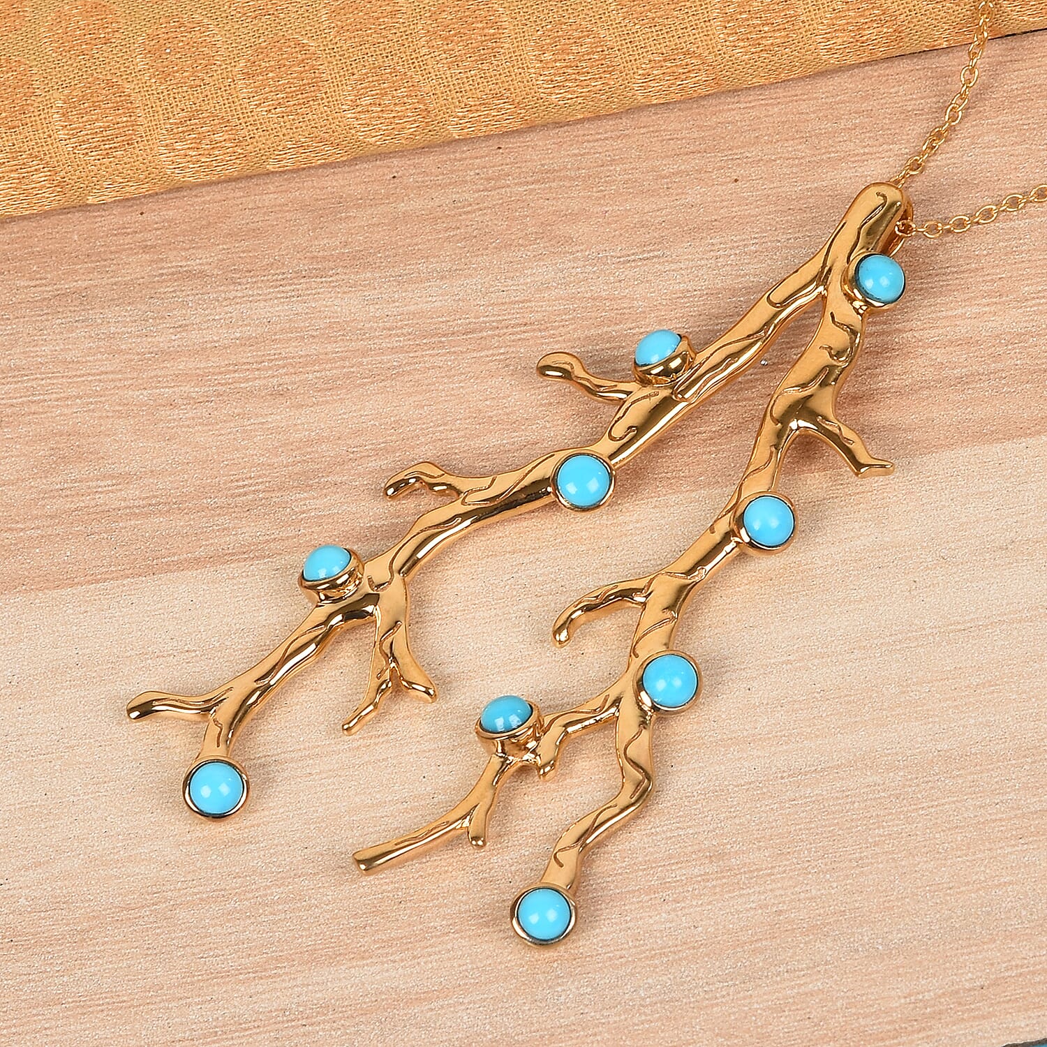 Sundays Child - Arizona Sleeping Beauty Turquoise Pendant with Chain (Size 18) in 14K Gold Overlay Sterling Silver 2.50 Ct, Silver wt. 18.28 Gms