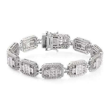 Lustro Stella Platinum Overlay Sterling Silver Bracelet (Size 7.5) Made with Finest CZ 16.87 Ct, Silver Wt. 23.45 Gms