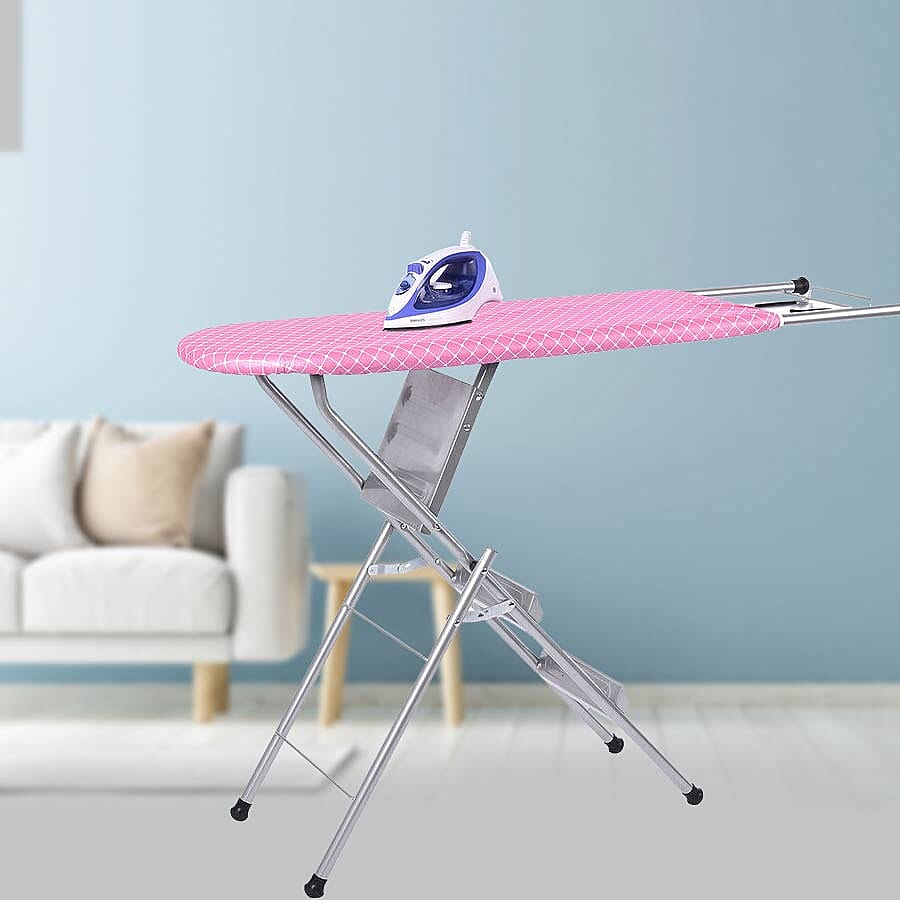 Multi-function Foldable Ironing Board with Step Ladder - Pink (Folding Size: 96x34cm) (Open Size: 125x34x85)