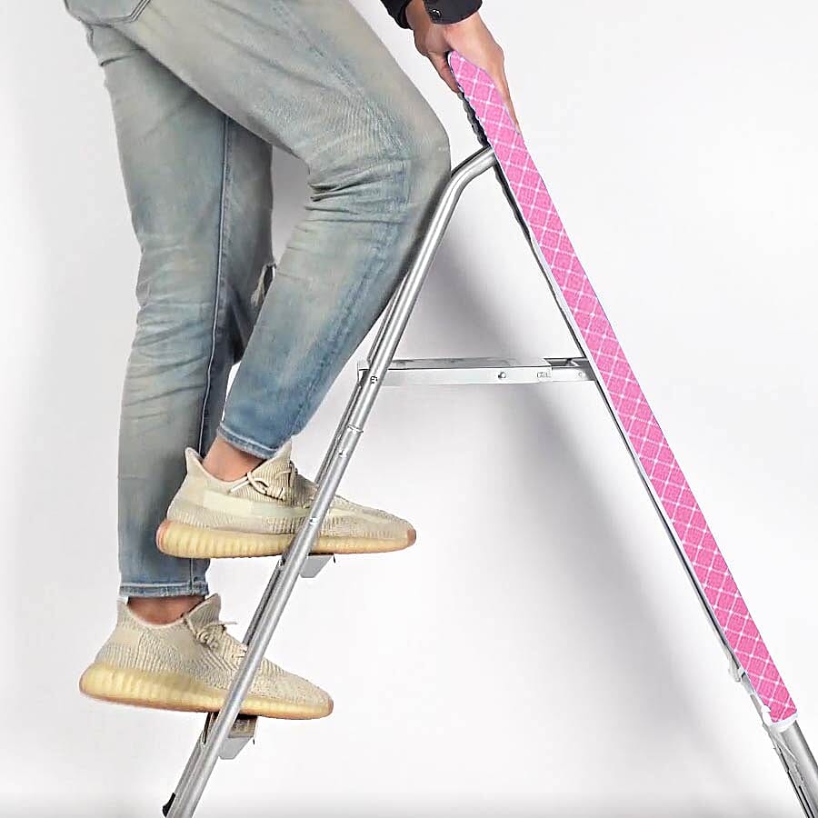 Multi-function Foldable Ironing Board with Step Ladder - Pink (Folding Size: 96x34cm) (Open Size: 125x34x85)