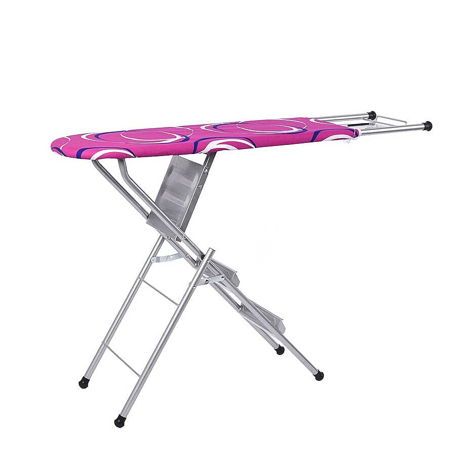 Multi-function Foldable Ironing Board with Step Ladder - Rose Pink & White (Folding Size: 96x34cm) (Open Size: 125x34x85)