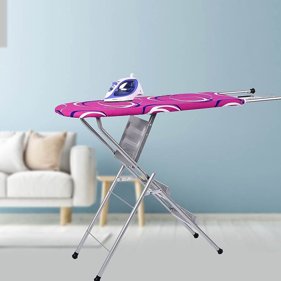 Multi-function Foldable Ironing Board with Step Ladder - Rose Pink & White (Folding Size: 96x34cm) (Open Size: 125x34x85)