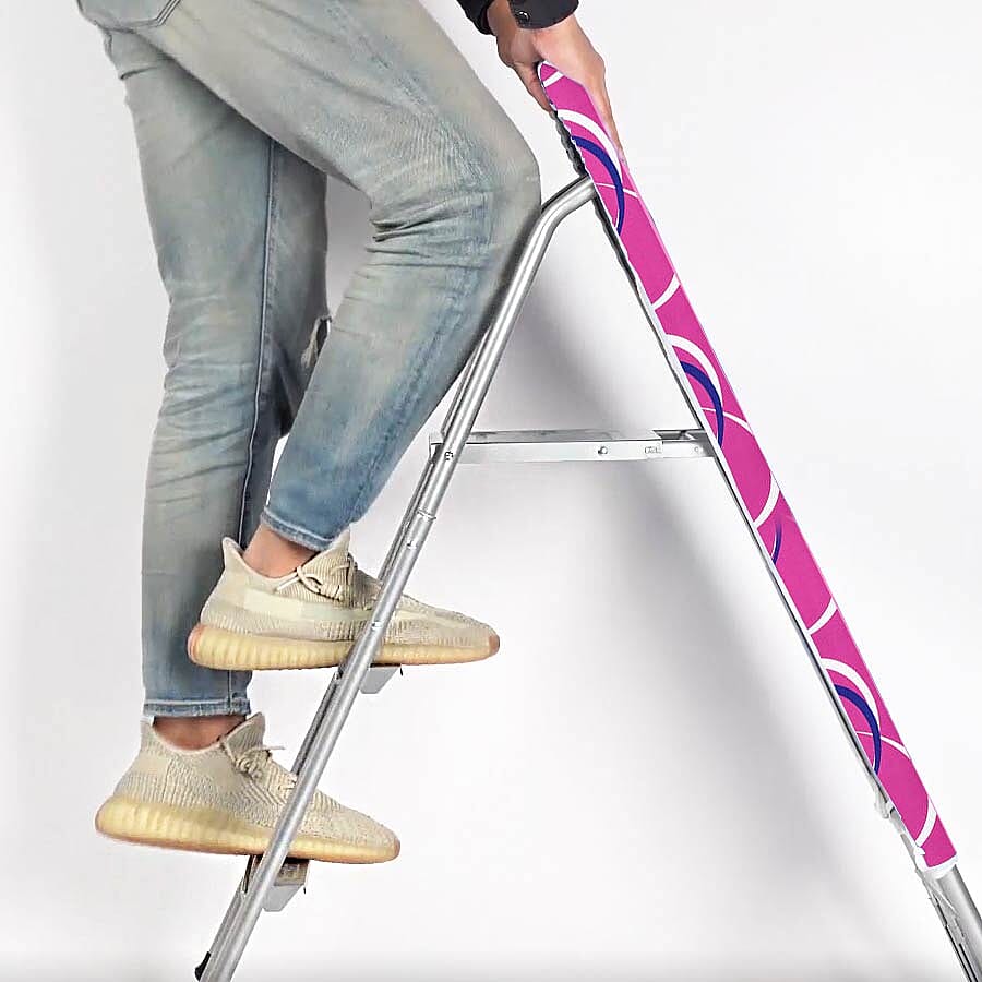 Multi-function Foldable Ironing Board with Step Ladder - Rose Pink & White (Folding Size: 96x34cm) (Open Size: 125x34x85)