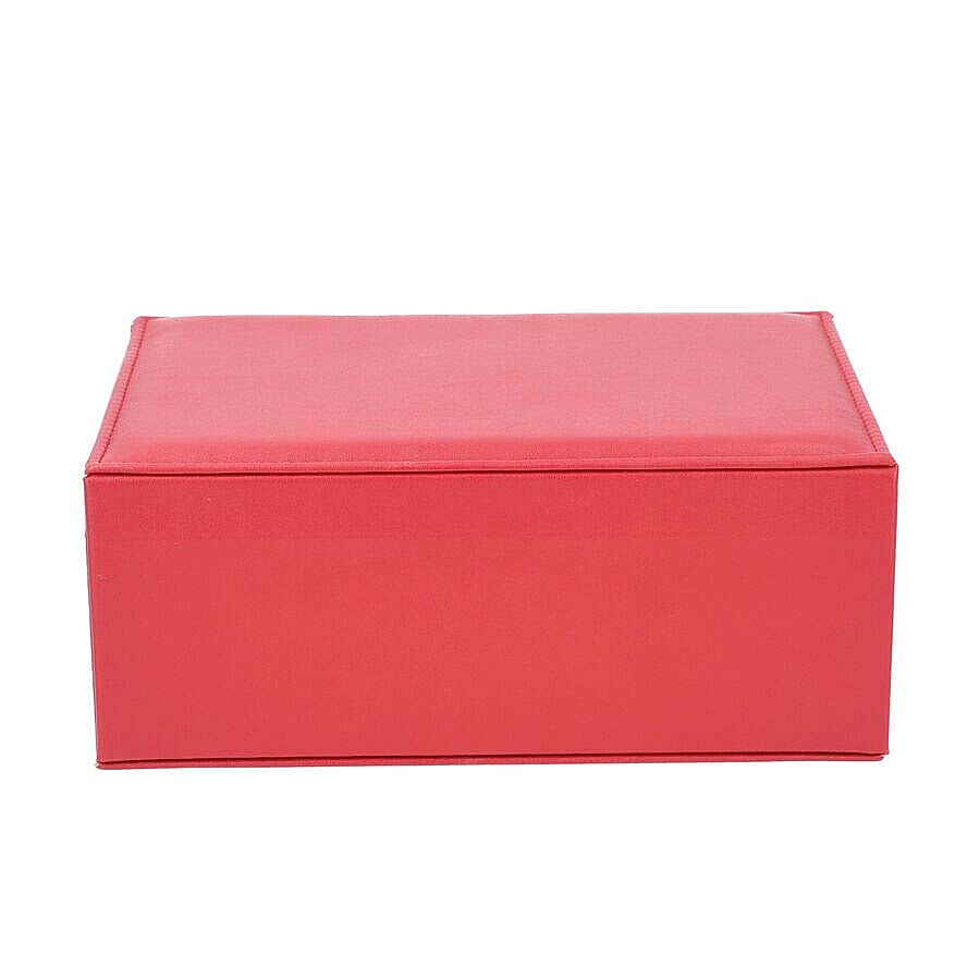 Two-Layer Burgundy Jewellery Box with Multiple Compartments and Lock & Key (Size 27x19x10.5cm)