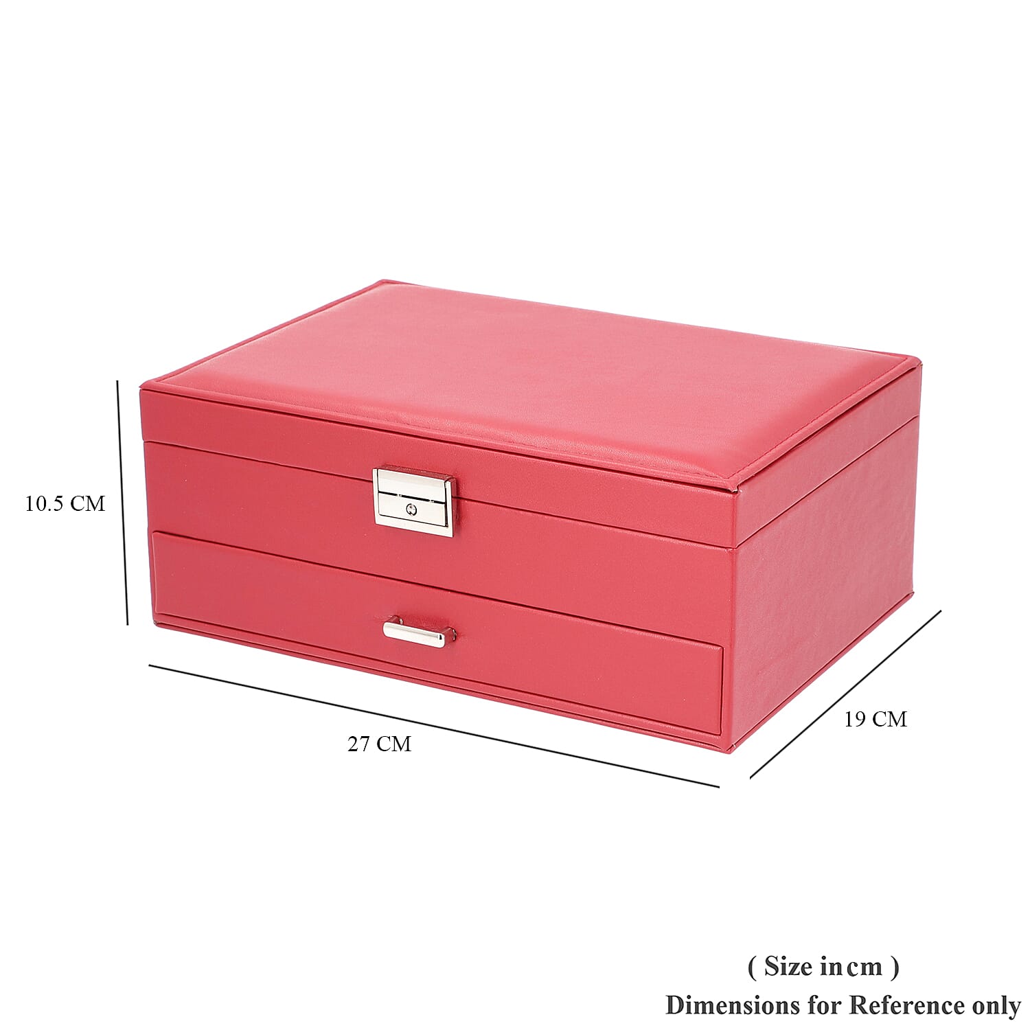 Two-Layer Burgundy Jewellery Box with Multiple Compartments and Lock & Key (Size 27x19x10.5cm)