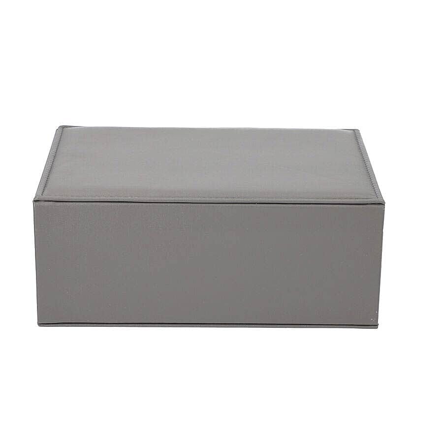 Two-Layer Grey Jewellery Box with Multiple Compartments and Lock & Key (Size 27x19x10.5cm)