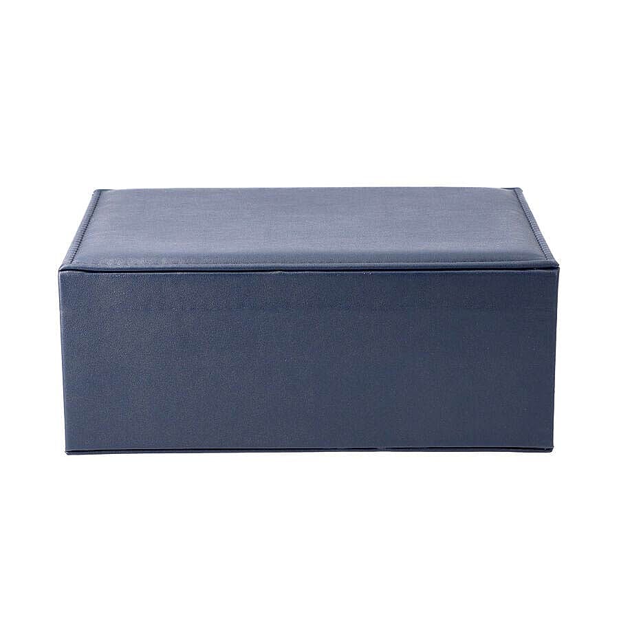 Two-Layer Navy Jewellery Box with Multiple Compartments and Lock & Key (Size 27x19x10.5cm)