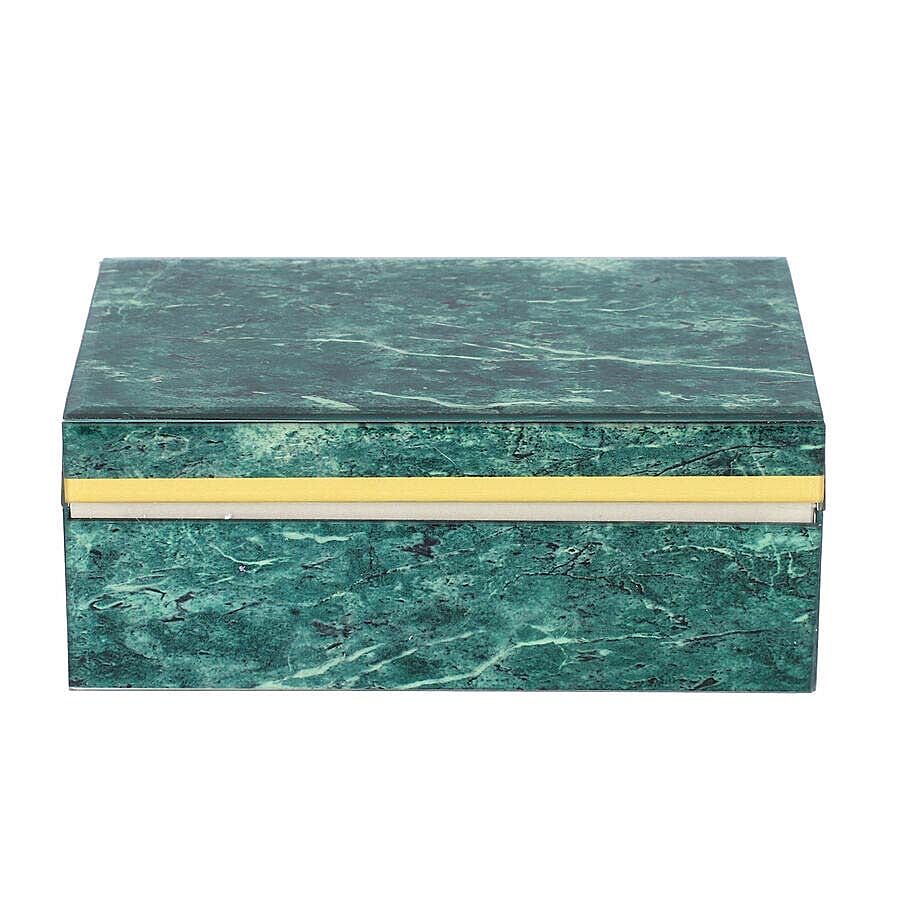 Malachite Gemstone Jewellery Storage Box with Golden Rim and Inside Mirror (Size 21x13x8.5 cm)