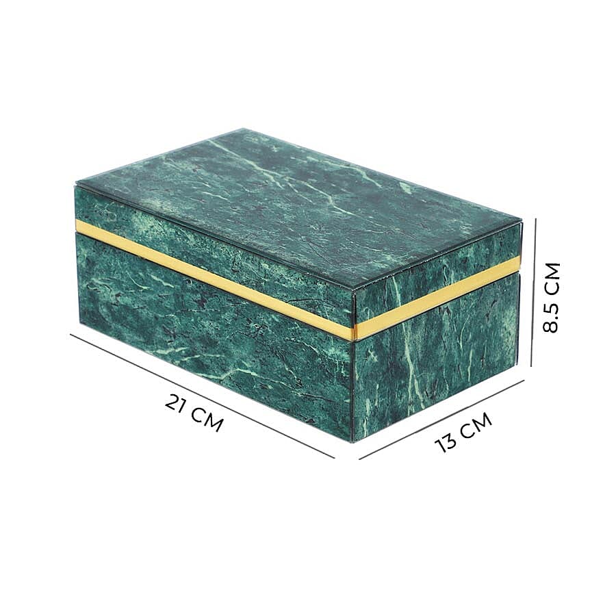 Malachite Gemstone Jewellery Storage Box with Golden Rim and Inside Mirror (Size 21x13x8.5 cm)