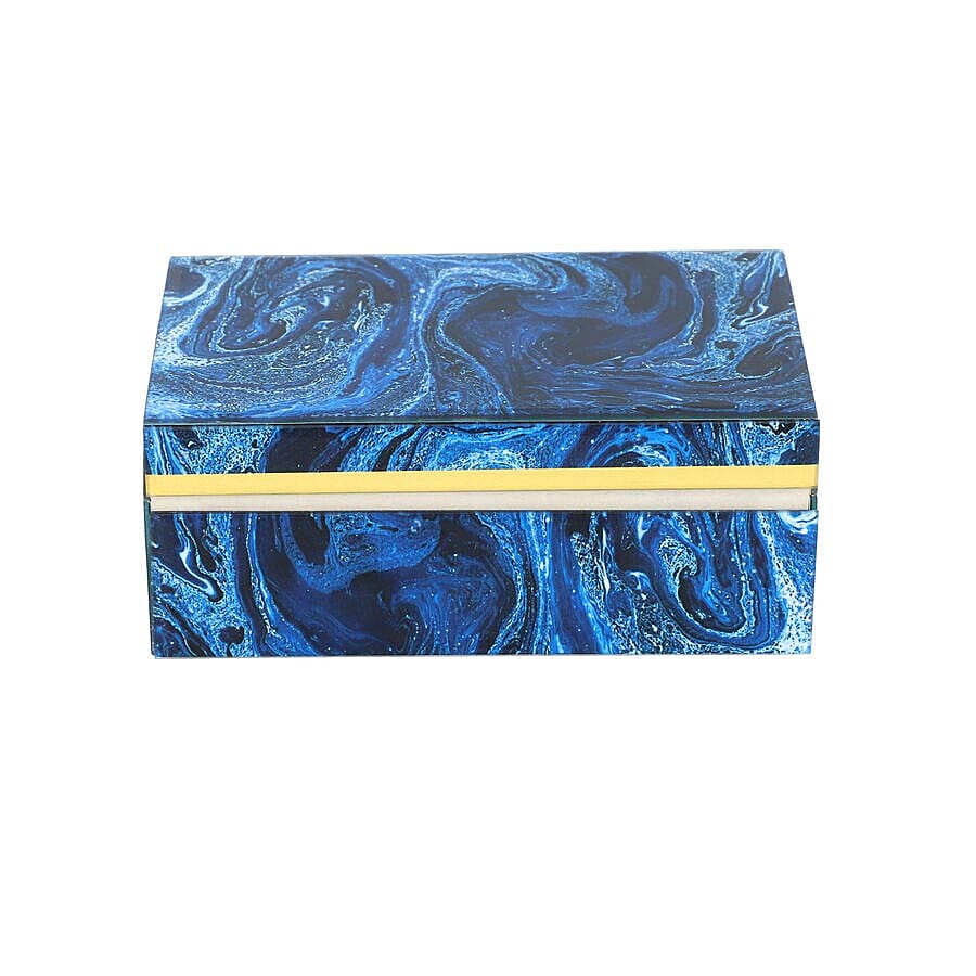 Lapis Gemstone Jewellery Storage Box with Golden Rim and Inside Mirror (Size 21x13x8.5 cm)