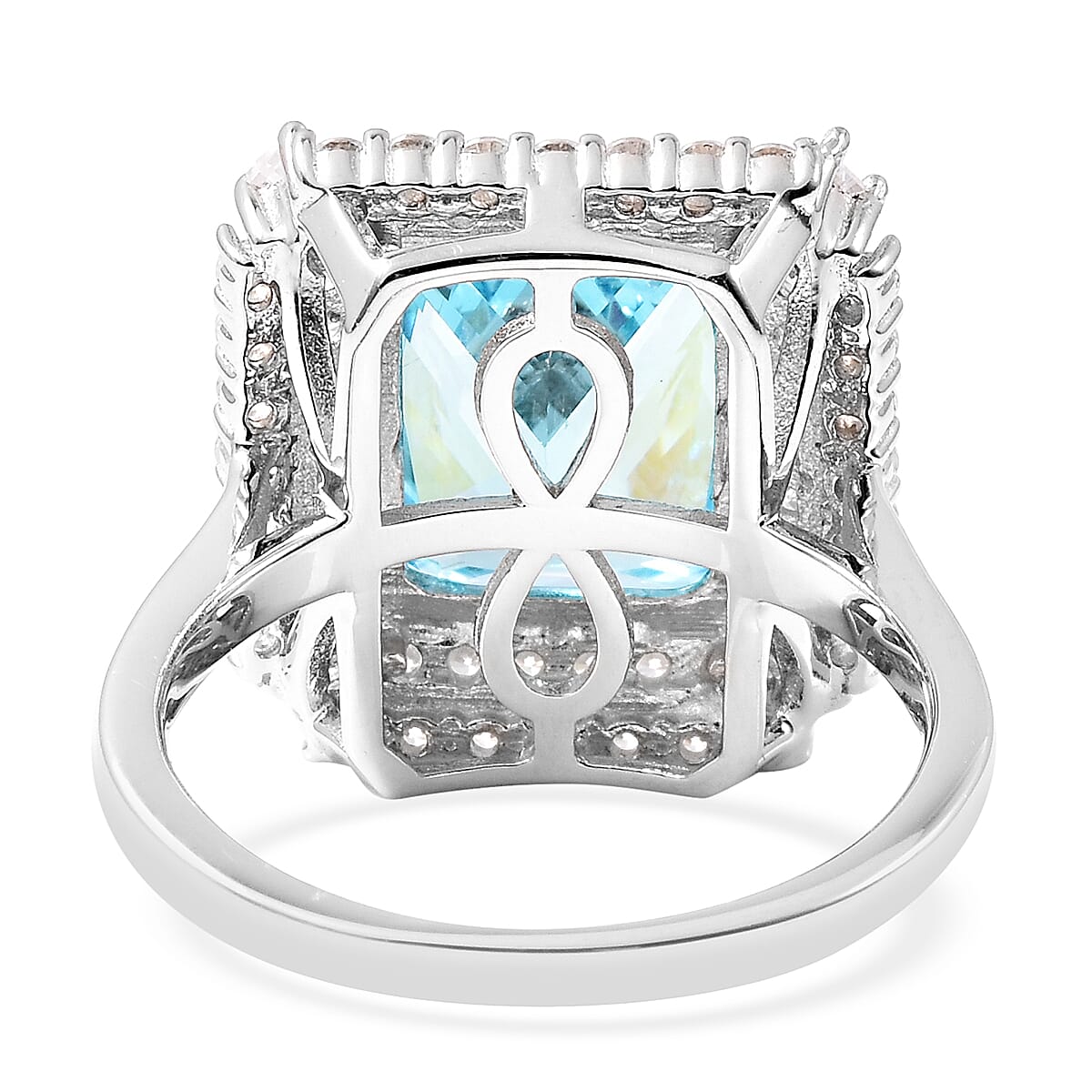 ELANZA Simulated Sky Blue Topaz and Simulated White Diamond Ring in Platinum Overlay Sterling Silver 12.40 Ct.