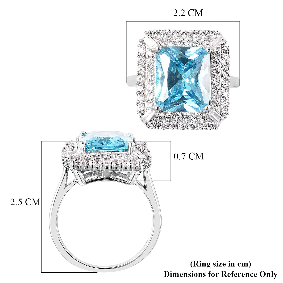 ELANZA Simulated Sky Blue Topaz and Simulated White Diamond Ring in Platinum Overlay Sterling Silver 12.40 Ct.