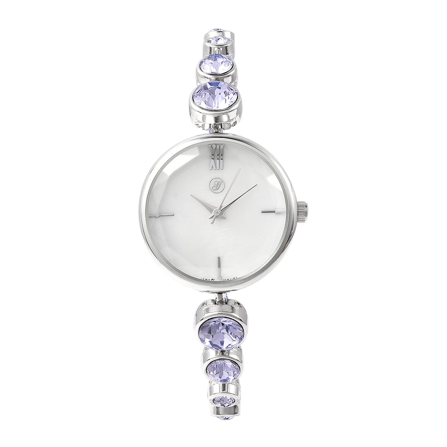 2 Piece Set - GENOA Japanese Movement Provence Lavender  Crystal Studded Water Resistant Bracelet Watch and Adjustable Bolo Bracelet (Size 6-9.5) in Silver Tone