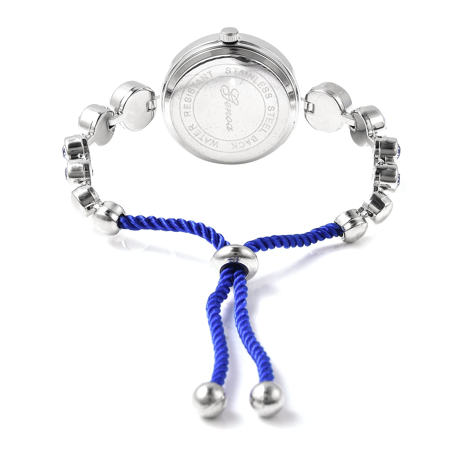 2 Piece Set - GENOA Japanese Movement Provence Lavender  Crystal Studded Water Resistant Bracelet Watch and Adjustable Bolo Bracelet (Size 6-9.5) in Silver Tone