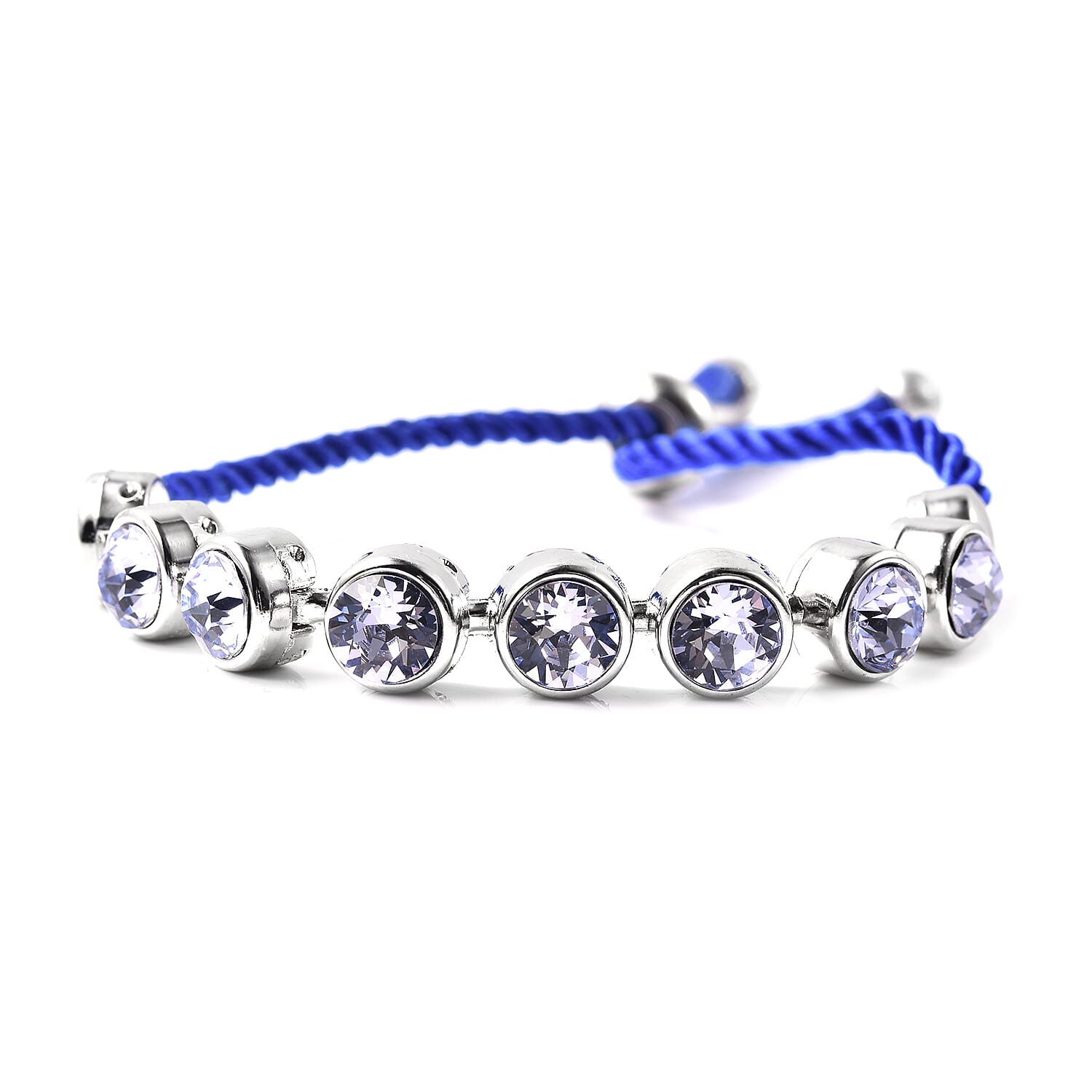 2 Piece Set - GENOA Japanese Movement Provence Lavender  Crystal Studded Water Resistant Bracelet Watch and Adjustable Bolo Bracelet (Size 6-9.5) in Silver Tone