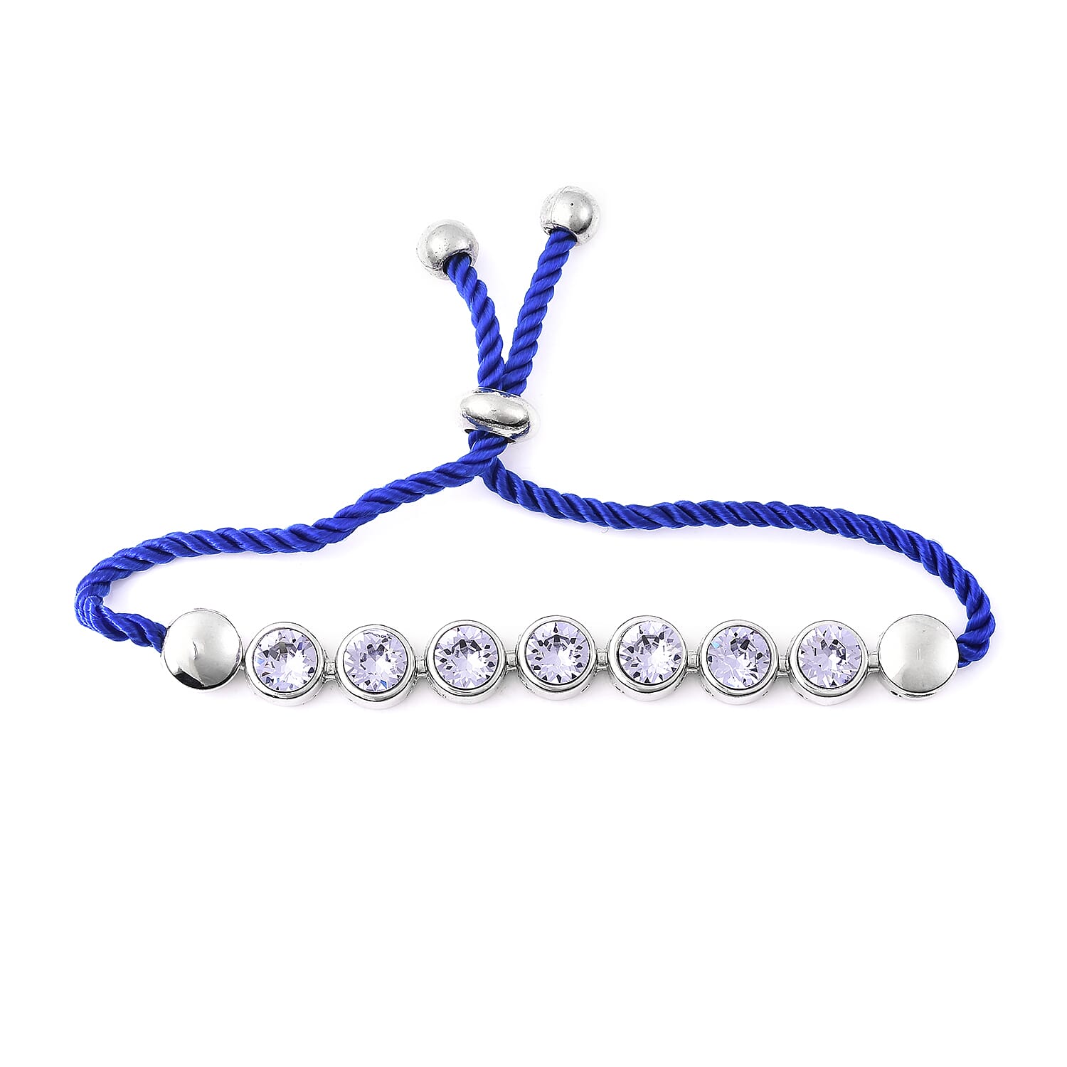 2 Piece Set - GENOA Japanese Movement Provence Lavender  Crystal Studded Water Resistant Bracelet Watch and Adjustable Bolo Bracelet (Size 6-9.5) in Silver Tone