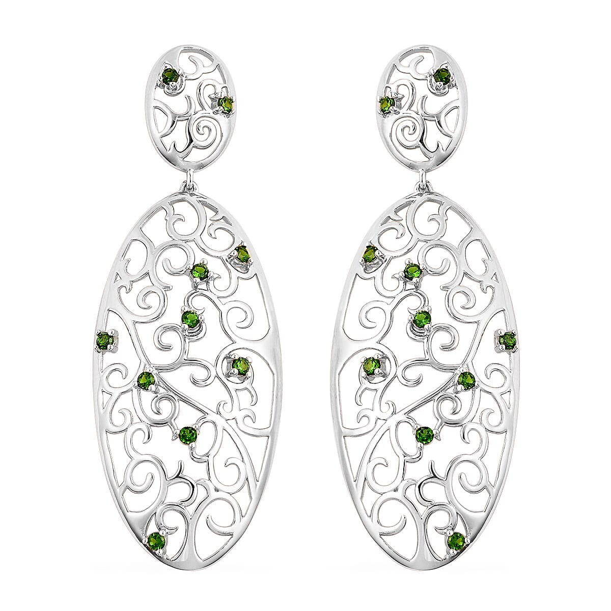 LucyQ Victorian Era Collcetion - Chrome Diopside Filigree Earrings (with Push Back) in Rhodium Overlay Sterling Silver