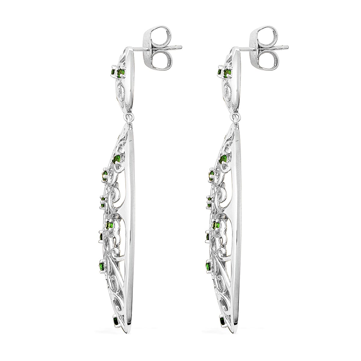 LucyQ Victorian Era Collcetion - Chrome Diopside Filigree Earrings (with Push Back) in Rhodium Overlay Sterling Silver