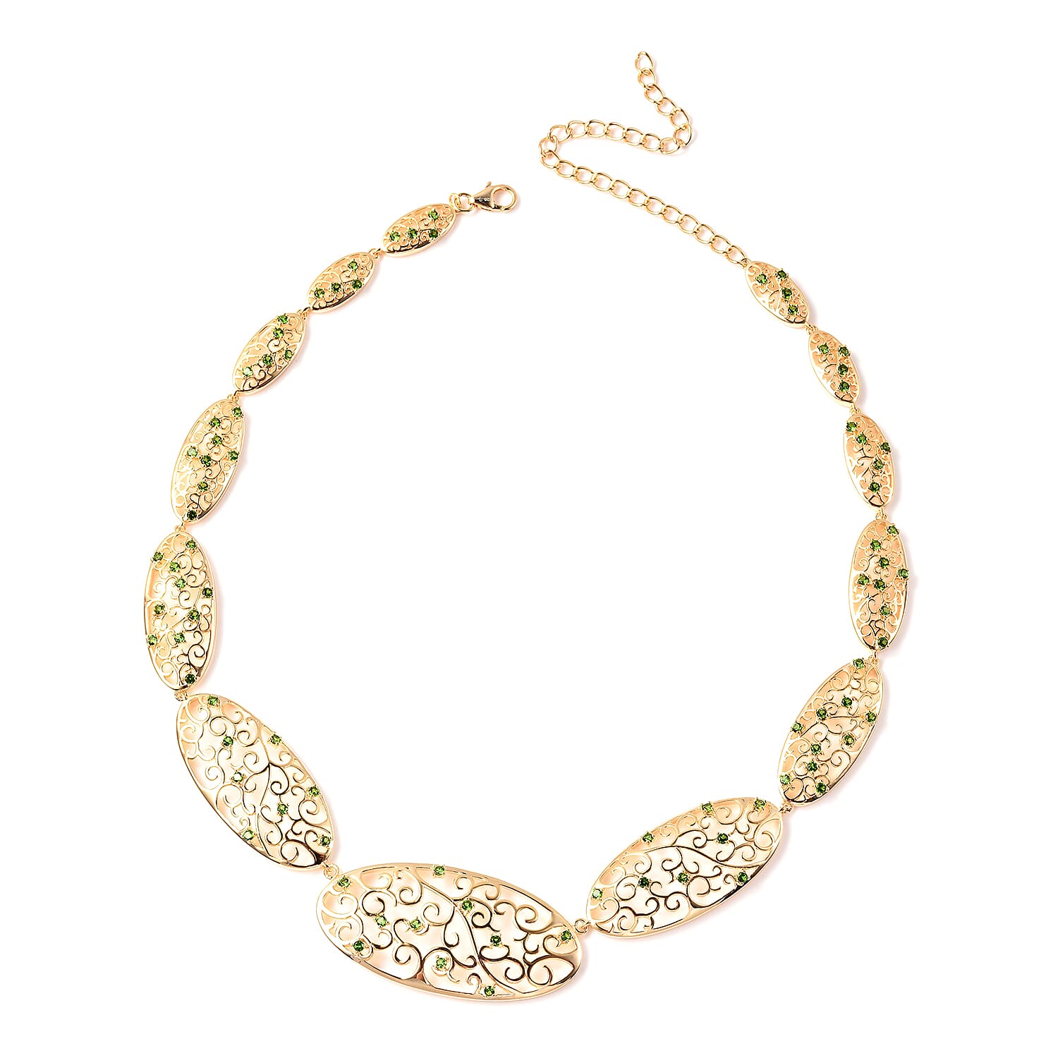 LucyQ Victorian Era Collection - Chrome Diopside Necklace (Size 20) in Yellow Gold Overlay Sterling Silver 3.65 Ct.