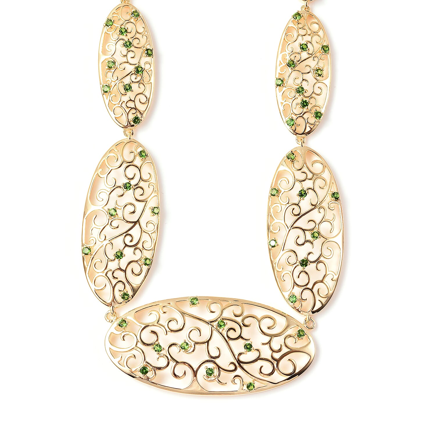 LucyQ Victorian Era Collection - Chrome Diopside Necklace (Size 20) in Yellow Gold Overlay Sterling Silver 3.65 Ct.